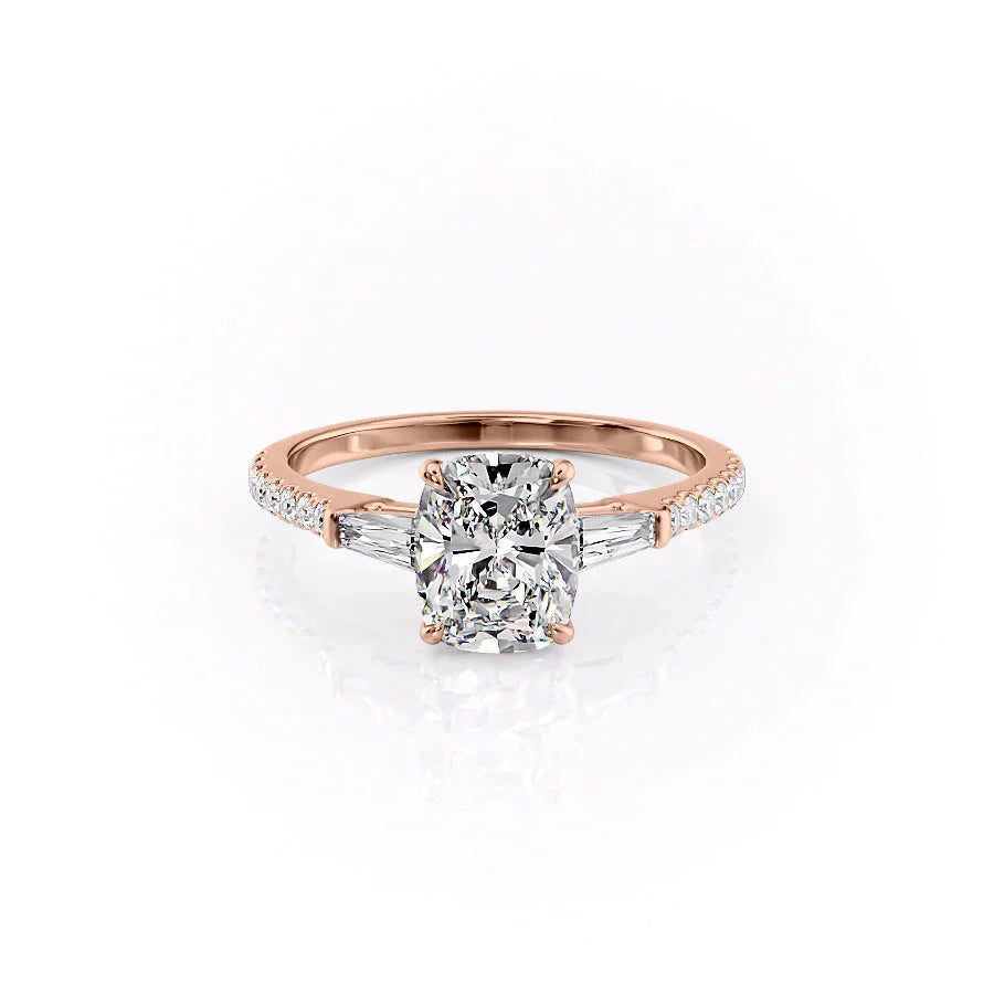 The Pave Liv Set  With A 2.5 Carat E. Cushion 14K Rose Gold Moissanite