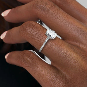 The Pave Liv Set  With A 4.5 Carat E. Cushion 14K White Gold Moissanite