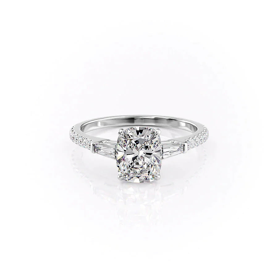 The Pave Liv Set With A 2 Carat E. Cushion 18K White Gold Lab Diamond