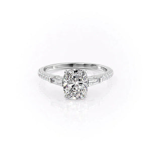 The Pave Liv Set  With A 2 Carat E. Cushion 14K White Gold Moissanite