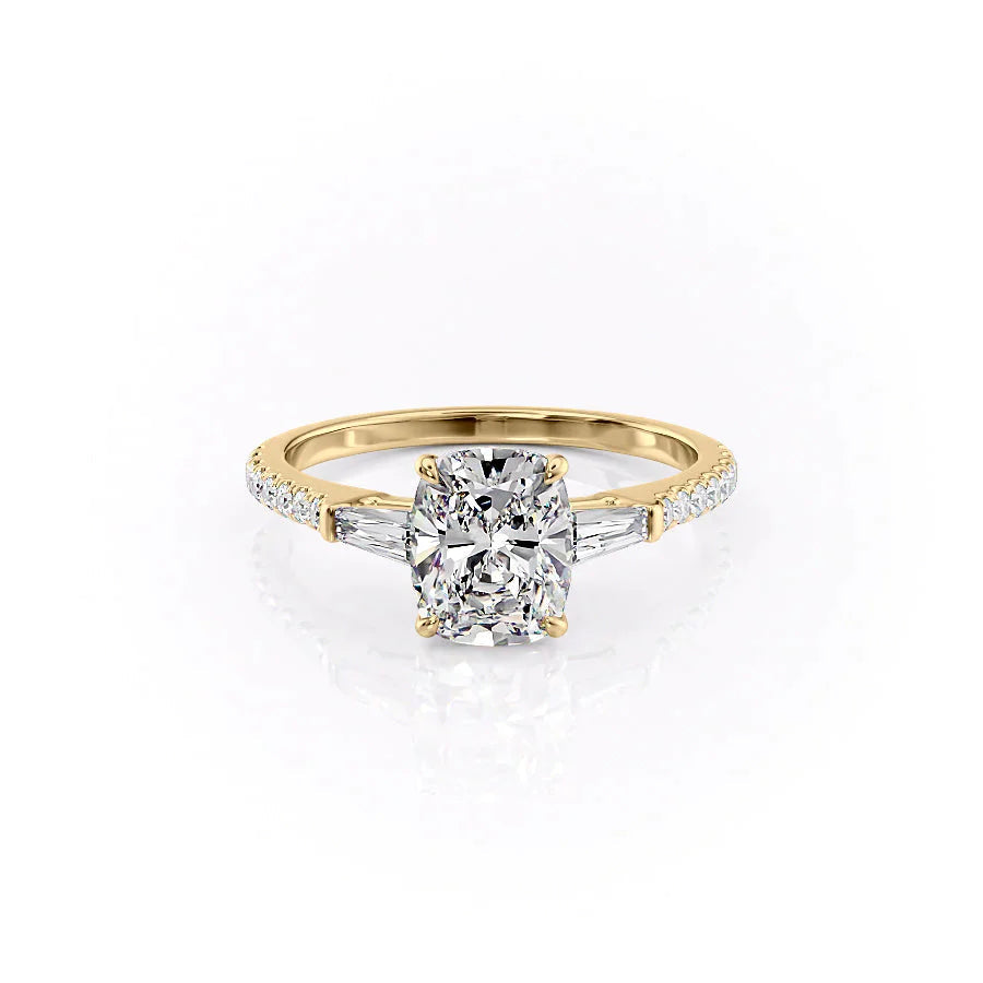 The Pave Liv Set With A 3 Carat E. Cushion 14K Yellow Gold Lab Diamond