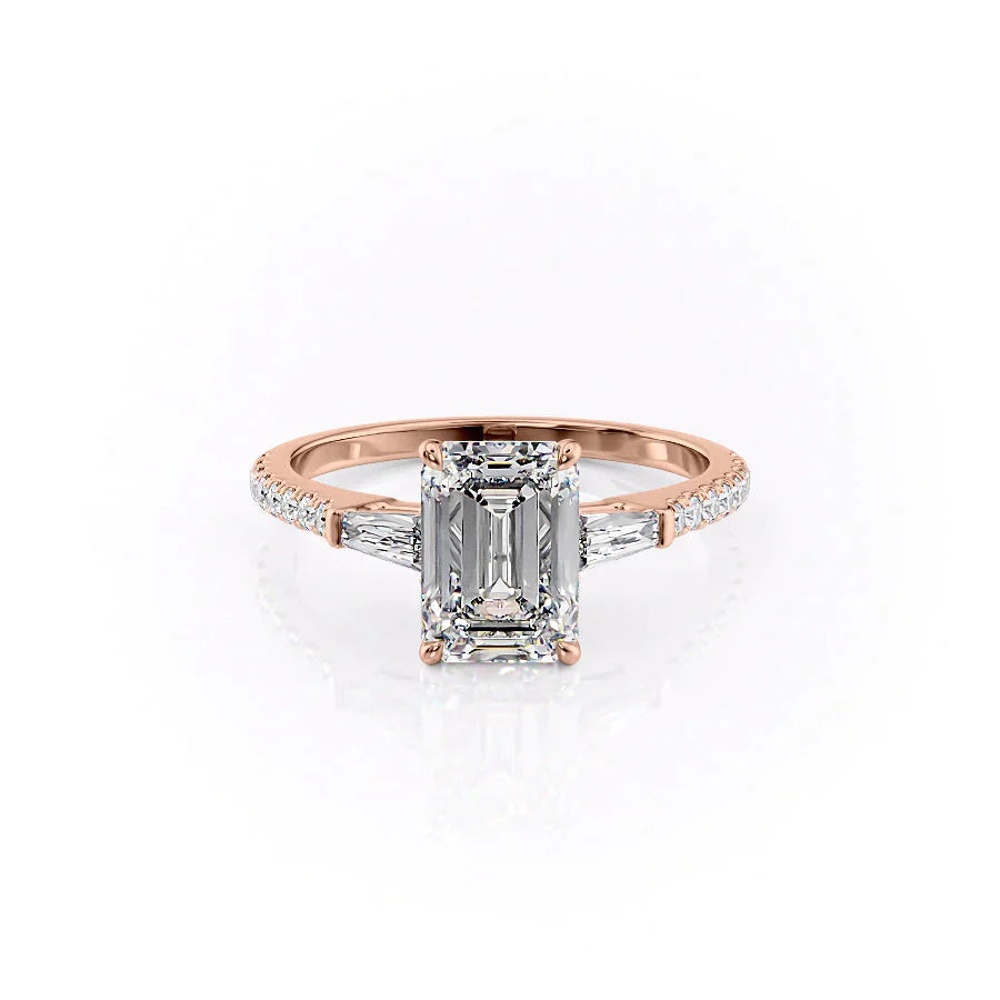 The Pave Liv Set  With A 1.5 Carat Emerald 14K Rose Gold Moissanite