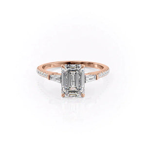 The Liv Set  With A 3 Carat Emerald 14K Rose Gold Moissanite