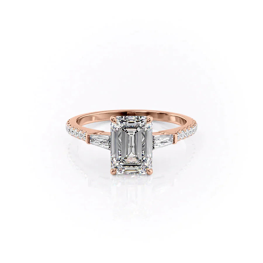 The Liv Set  With A 2 Carat Emerald 14K Rose Gold Moissanite