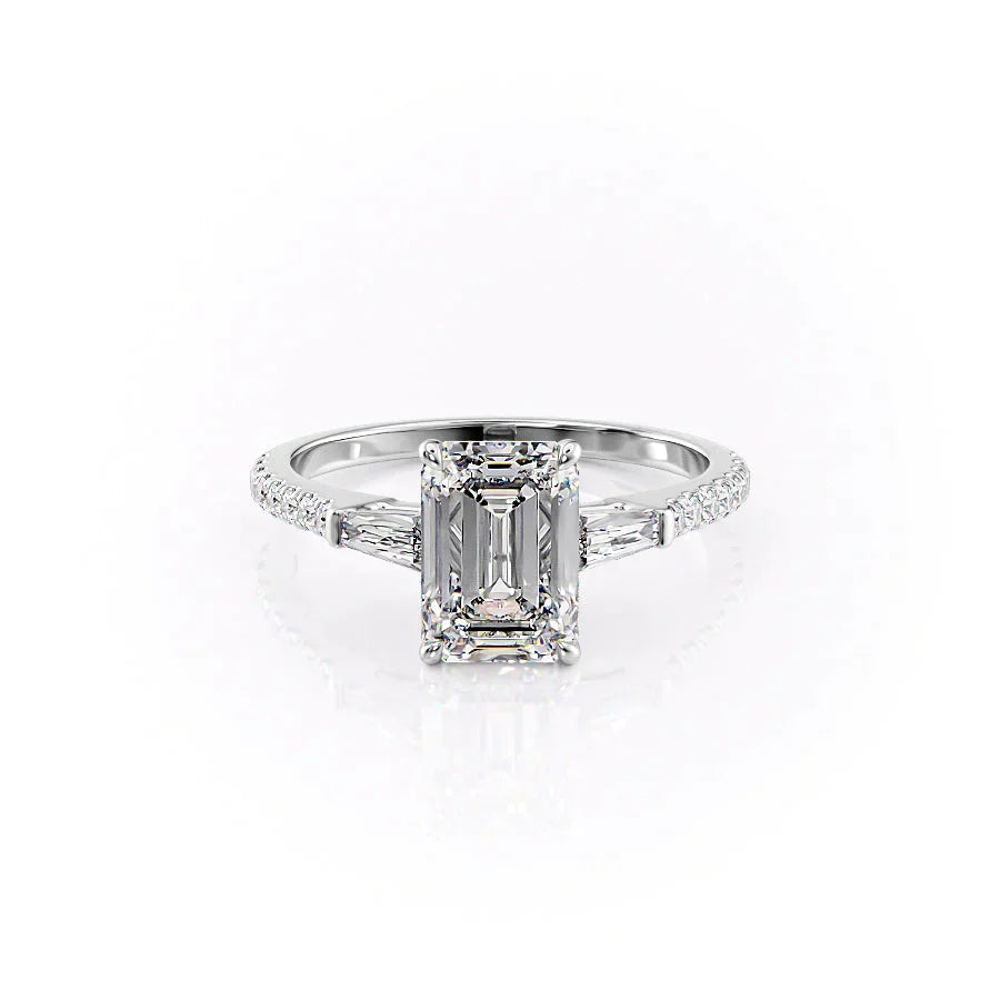 The Liv Set  With A 2 Carat Emerald 18K White Gold Moissanite