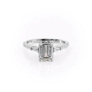 The Pave Liv Set With A 1 Carat Emerald 18K White Gold Lab Diamond