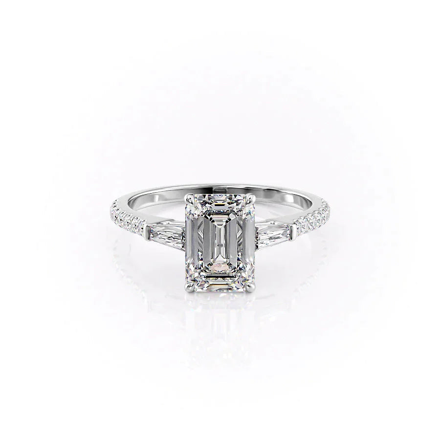 The Pave Liv Set  With A 1 Carat Emerald 18K White Gold Moissanite