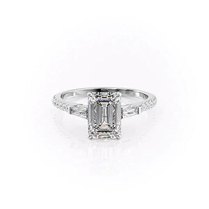 The Liv Set  With A 3.5 Carat Emerald 14K White Gold Moissanite