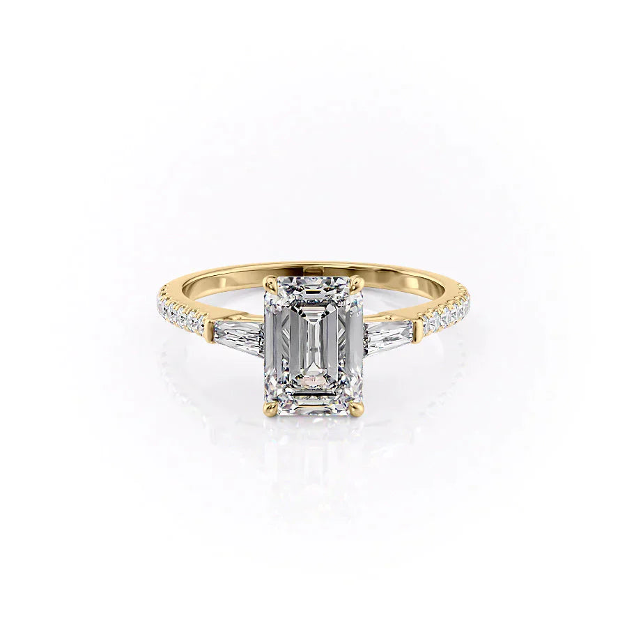 The Liv Set  With A 1 Carat Emerald 18K Yellow Gold Moissanite