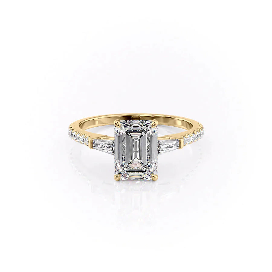The Pave Liv Set With A 1 Carat Emerald 18K Yellow Gold Lab Diamond