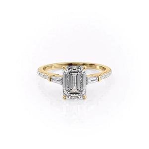The Liv Set  With A 2 Carat Emerald 18K Yellow Gold Moissanite