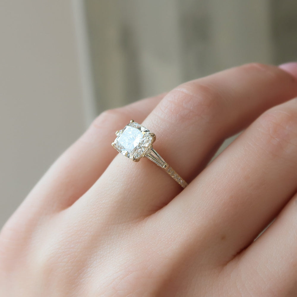 The Pave Liv Set  With A 4.5 Carat Cushion 14K Yellow Gold Moissanite