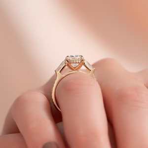 The Pave Liv Set  With A 2.5 Carat E. Cushion 14K Rose Gold Moissanite