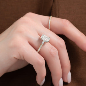 The Pave Liv Set  With A 1 Carat E. Cushion 18K Yellow Gold Moissanite
