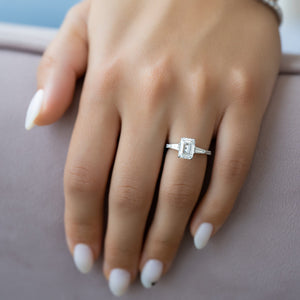 The Pave Liv Set With A 1 Carat Emerald 18K White Gold Lab Diamond