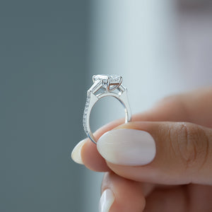 The Pave Liv Set With A 2 Carat Emerald 14K White Gold Lab Diamond