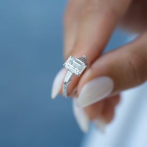 The Pave Liv Set With A 2 Carat Emerald 18K White Gold Lab Diamond