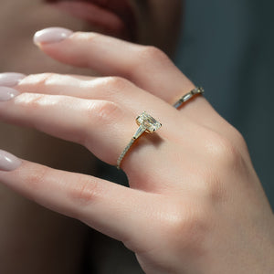 The Pave Liv Set With A 2 Carat Emerald 18K Yellow Gold Lab Diamond
