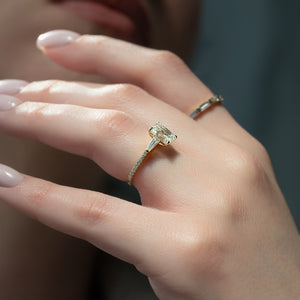The Liv Set  With A 3 Carat Emerald 18K Yellow Gold Moissanite