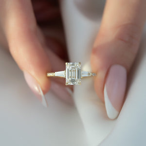 The Pave Liv Set With A 1 Carat Emerald 14K Yellow Gold Lab Diamond