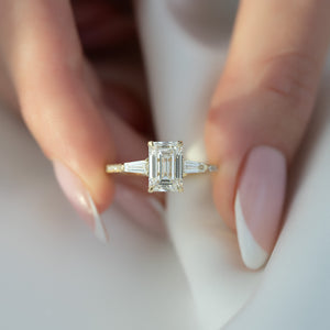 The Liv Set  With A 3 Carat Emerald 18K Yellow Gold Moissanite