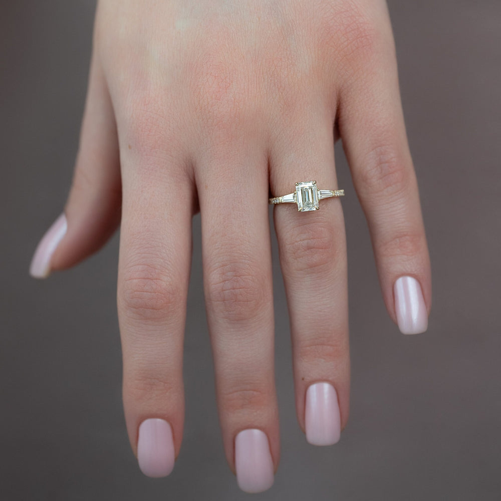 The Pave Liv Set  With A 4 Carat Emerald 14K Yellow Gold Moissanite
