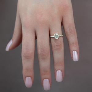 The Liv Set  With A 3 Carat Emerald 18K Yellow Gold Moissanite