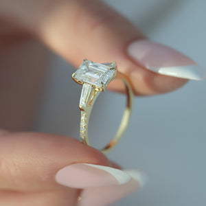 The Liv Set  With A 3 Carat Emerald 18K Yellow Gold Moissanite