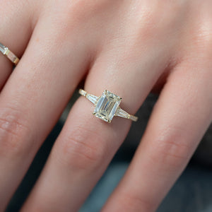 The Pave Liv Set  With A 1.5 Carat Emerald 18K Yellow Gold Moissanite
