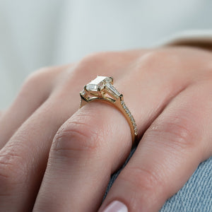 The Pave Liv Set  With A 4 Carat Emerald 14K Yellow Gold Moissanite