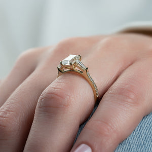 The Liv Set  With A 3 Carat Emerald 18K Yellow Gold Moissanite