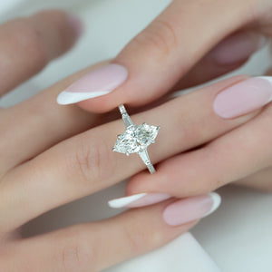 The Liv Set  With A 3 Carat Marquise 14K White Gold Moissanite