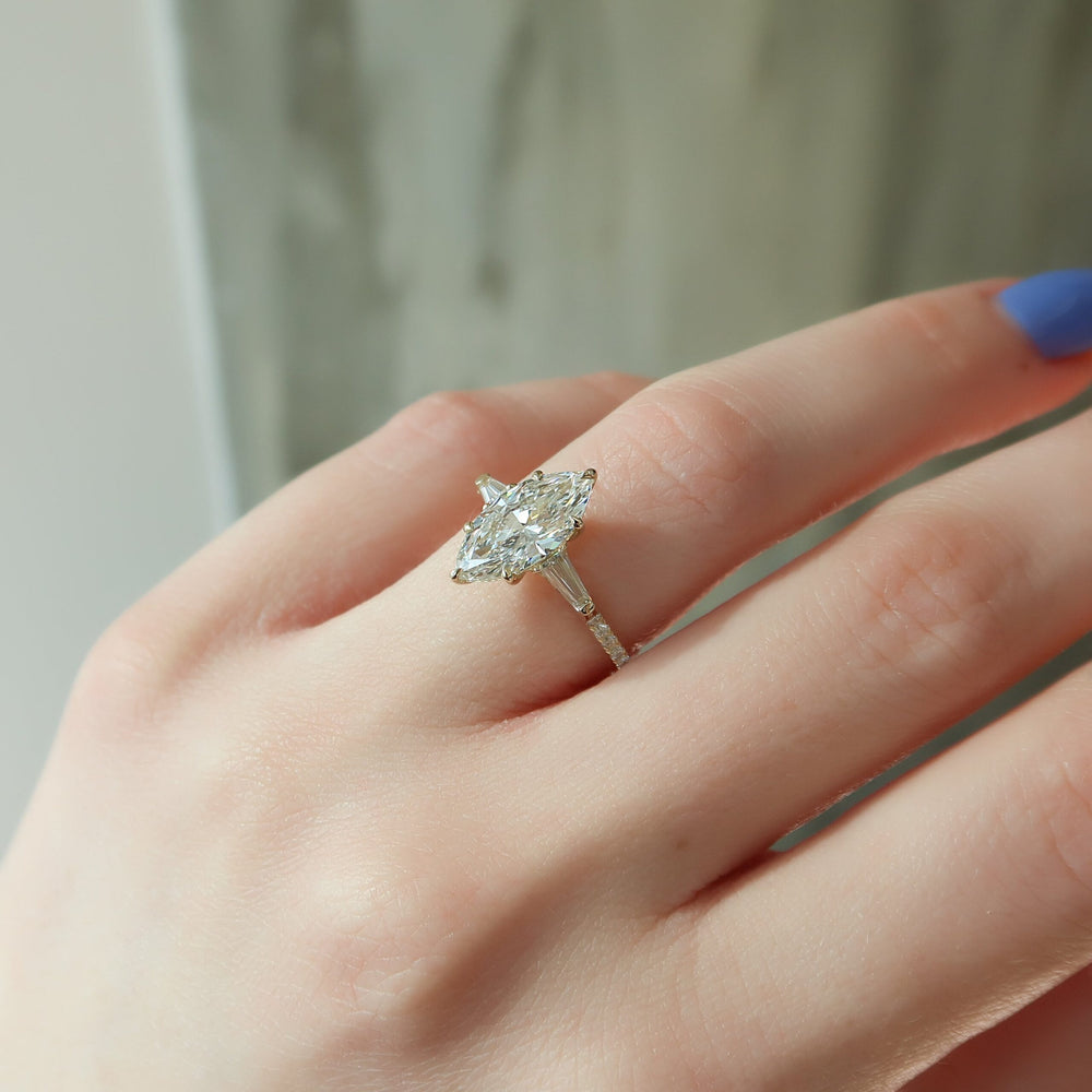 The Pave Liv Set  With A 2 Carat Marquise 14K Yellow Gold Moissanite