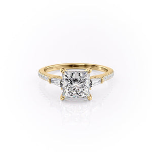 The Pave Liv Set With A 3 Carat Princess 14K Yellow Gold Lab Diamond