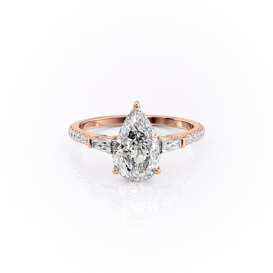The Pave Liv Set  With A 1 Carat Pear 14K Rose Gold Moissanite
