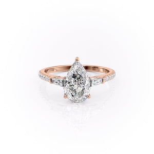 The Pave Liv Set  With A 1 Carat Pear 14K Rose Gold Moissanite