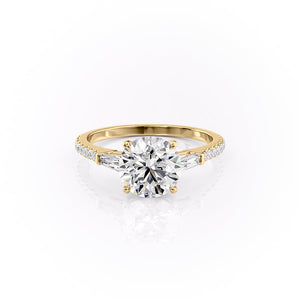 The Pave Liv Set  With A 3.5 Carat Round 18K Yellow Gold Moissanite