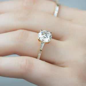 The Pave Liv Set  With A 1.5 Carat Round 14K Yellow Gold Moissanite