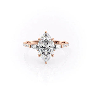 The Pave Liv Set With A 3 Carat Marquise 14K Rose Gold Lab Diamond