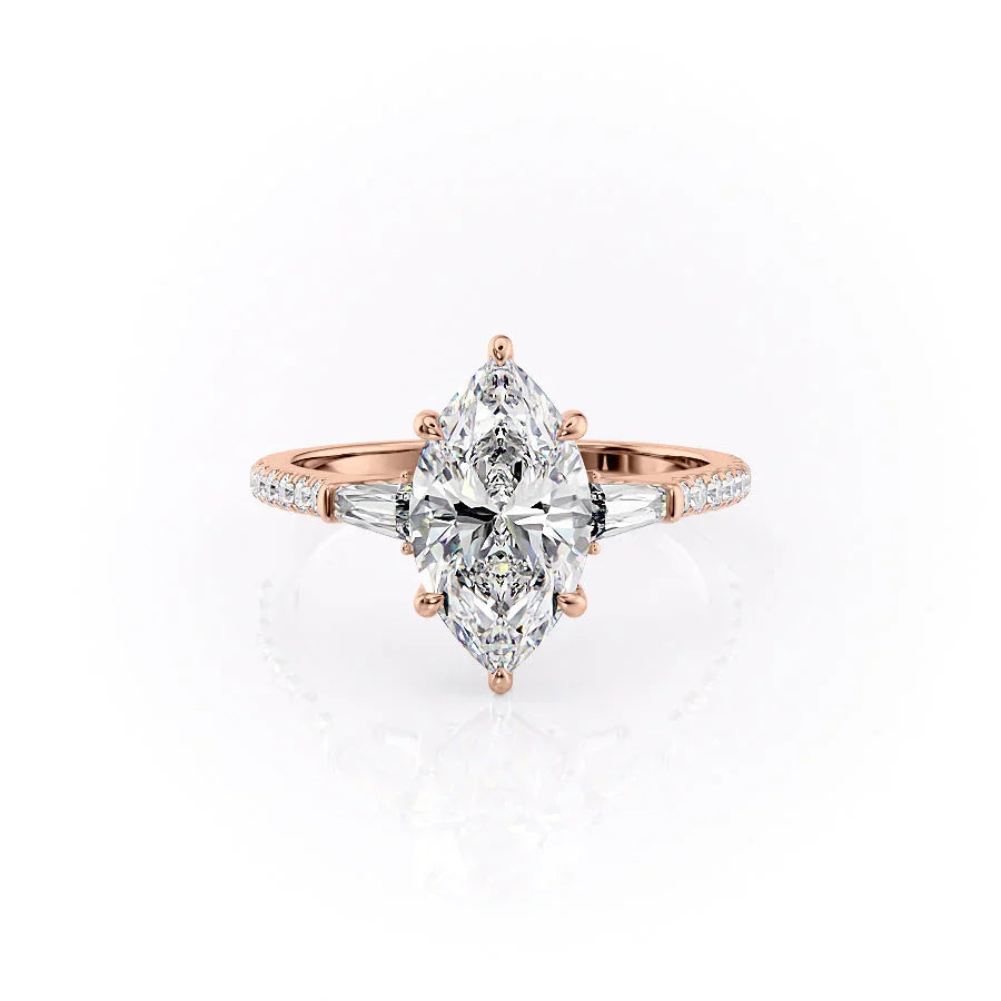 The Liv Set  With A 3.5 Carat Marquise 14K Rose Gold Moissanite
