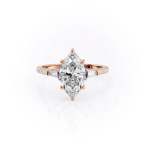 The Liv Set  With A 3.5 Carat Marquise 14K Rose Gold Moissanite
