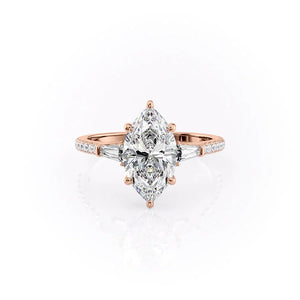The Pave Liv Set  With A 3 Carat Marquise 14K Rose Gold Moissanite