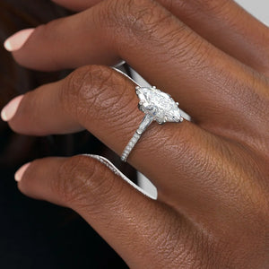 The Liv Set  With A 5 Carat Marquise 18K White Gold Moissanite