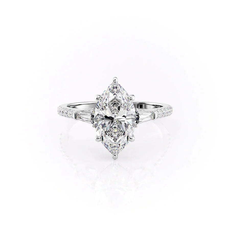 The Pave Liv Set With A 2.5 Carat Marquise 14K White Gold Lab Diamond