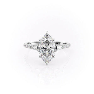 The Pave Liv Set  With A 2.5 Carat Marquise 18K White Gold Moissanite