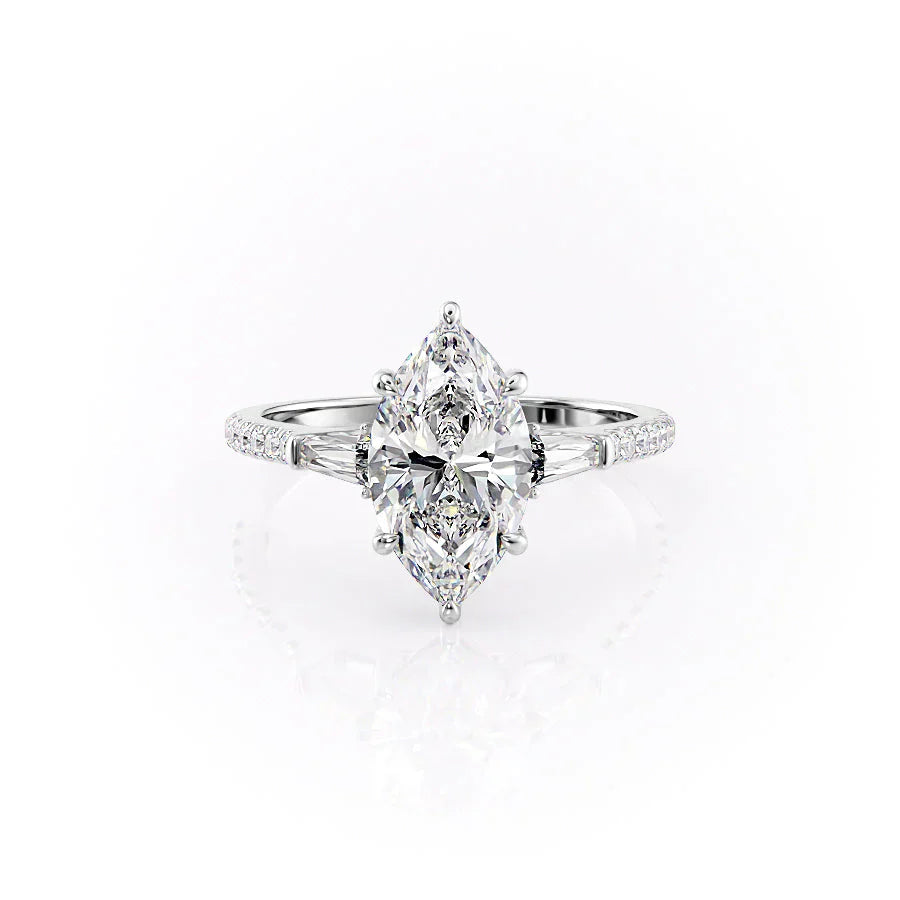 The Liv Set  With A 5 Carat Marquise 18K White Gold Moissanite