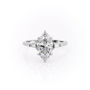 The Liv Set  With A 5 Carat Marquise 18K White Gold Moissanite