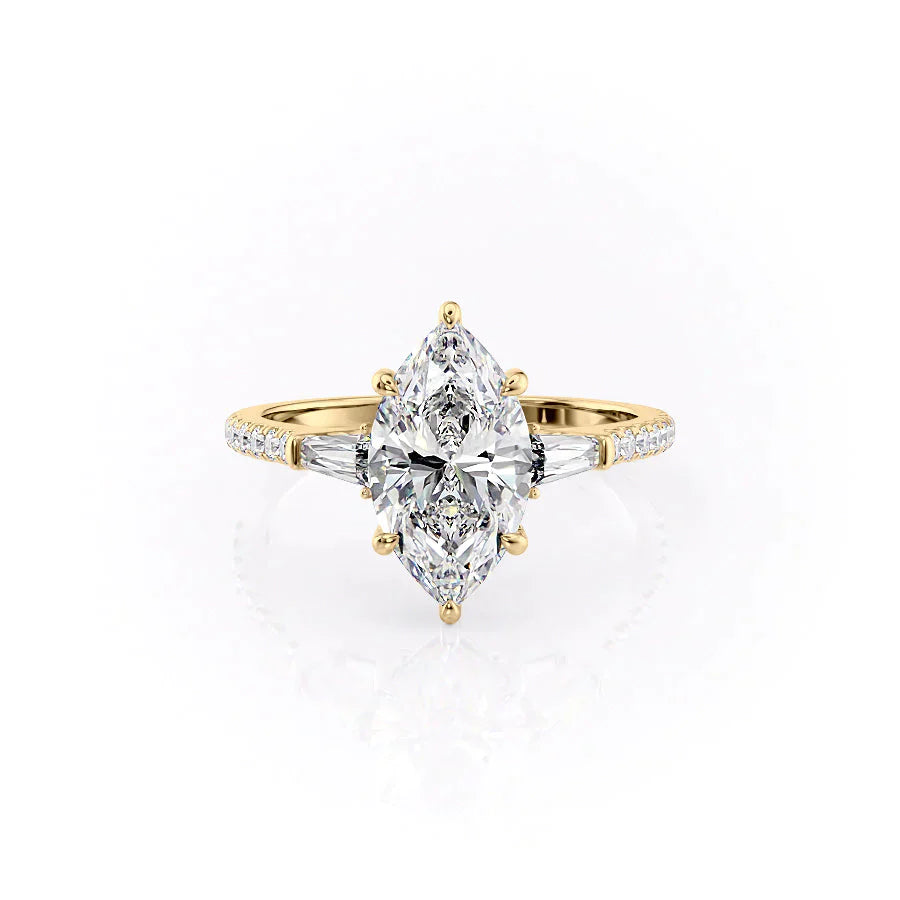 The Liv Set With A 1 Carat Marquise 18K Yellow Gold Lab Diamond