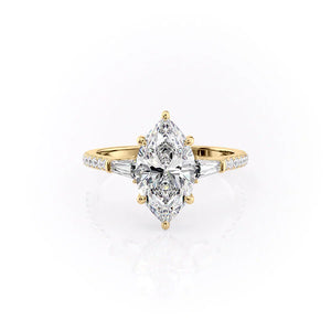 The Liv Set  With A 3 Carat Marquise 18K Yellow Gold Moissanite