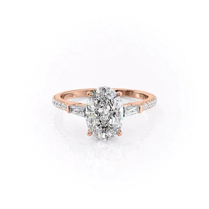The Liv Set  With A 5 Carat Oval 14K Rose Gold Moissanite